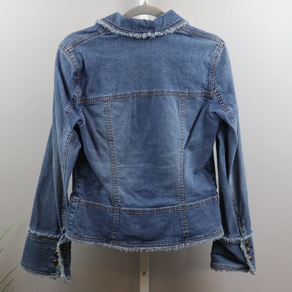 Classiques Entier Denim Blazer Jacket Frayed Trim Stretch Size 6 - Picture 2 of 4